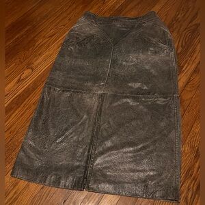 Vintage Kosar Cuir Veritable Genuine Leather Midi Skirt, Size 40